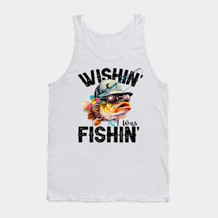 Wishing I was fishing Funny Quote Hilarious Sayings Humor Tank Top